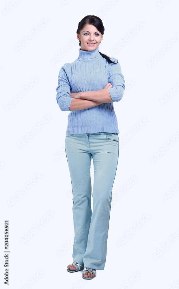 Fototapeta premium in full growth. portrait of a modern girl in a pantsuit.