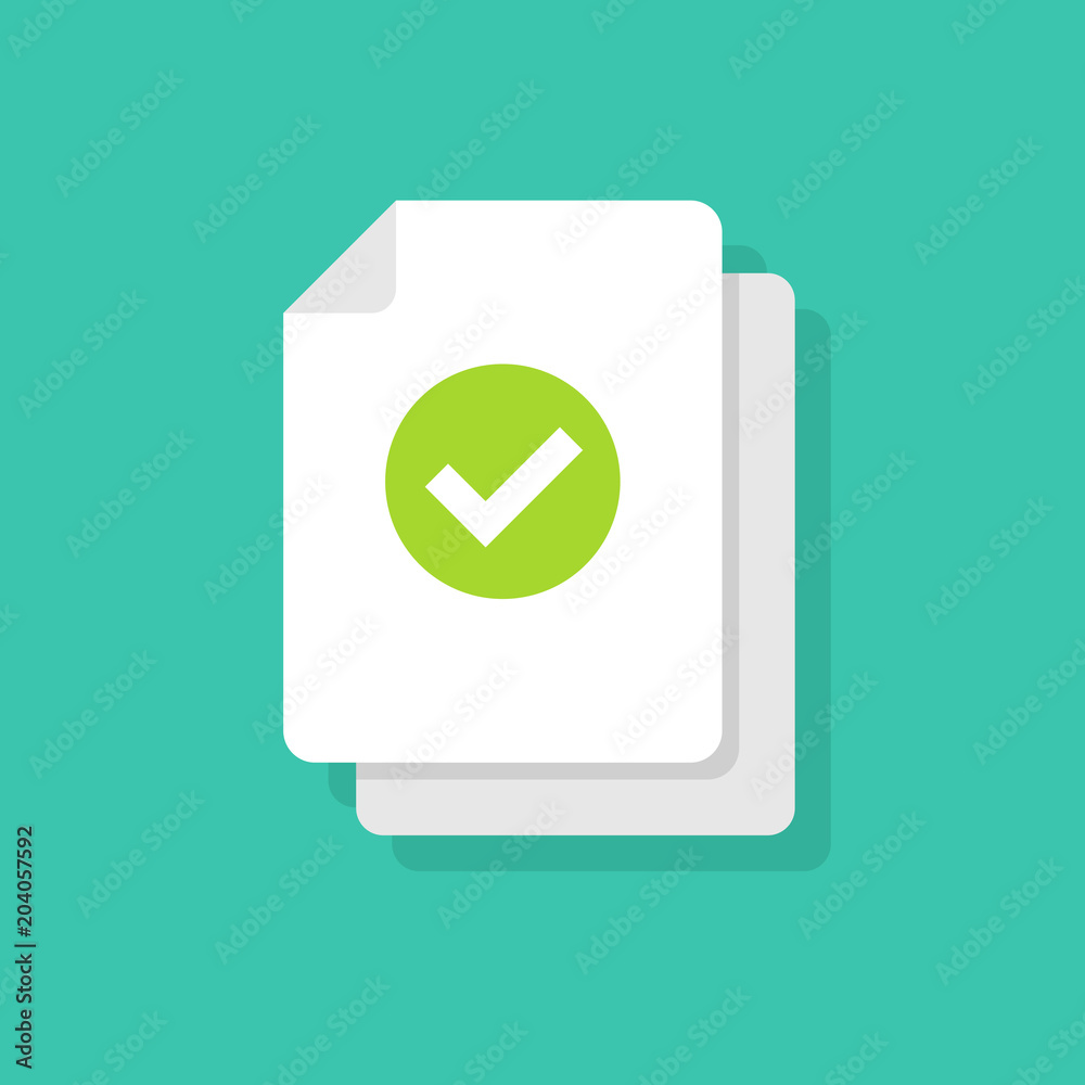 Document and checkmark vector icon Concept or correct form or agreement symbol. Flat cartoon paper doc page with approved tick sign, folded sheet with success or passed verification data. Document and checkmark vector icon Concept or correct form or agreement symbol. Flat cartoon paper doc page with approved tick sign, folded sheet with success or passed verification data.