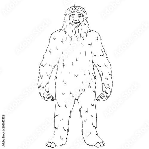 Isolated object on white background point. vector Nepal, Yeti, Abominable Snowman. Children coloring book