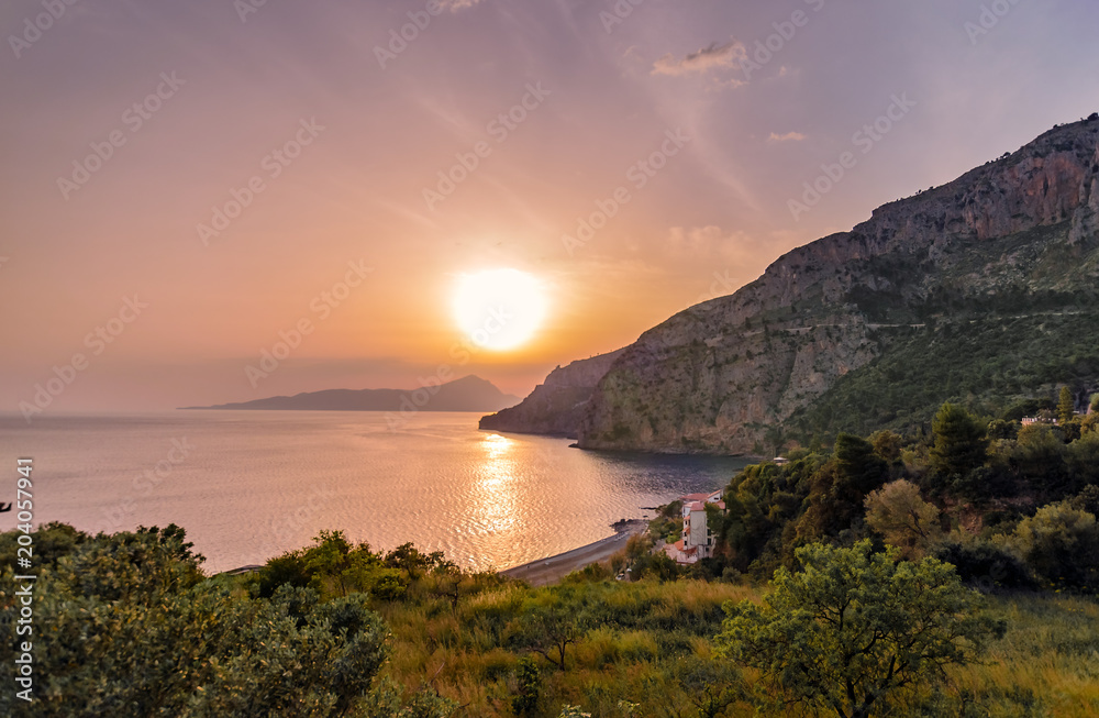Colorful sea sunset in southern Italy, Calabria