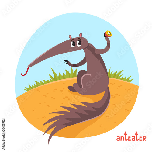 Vector cartoon illustration of wild animal anteater isolated on white