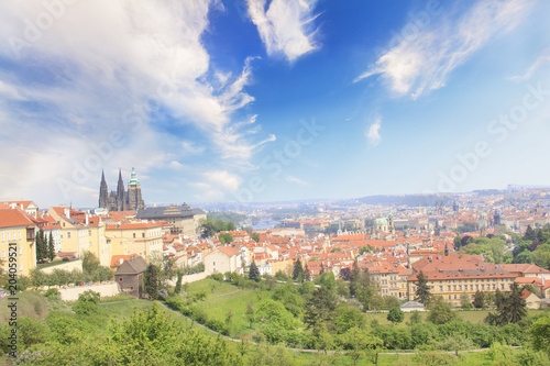 Beautiful view of St. Vitus Cathedral, Prague Castle and Mala Strana in Prague, Czech Republic