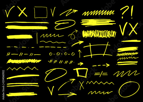 Vector marker brush stroke. Highlighter underline collection for business illustration