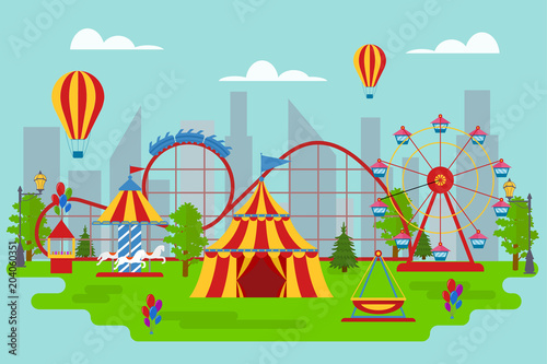 Cartoon Amusement Park Card Poster. Vector