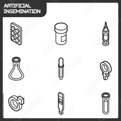 Artificial insemination outline isometric icons