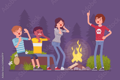 Spooky story near campfire