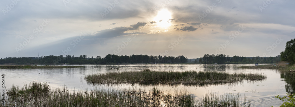 Panorama of sunset over river in Poland Panorama of sunset over river in Poland