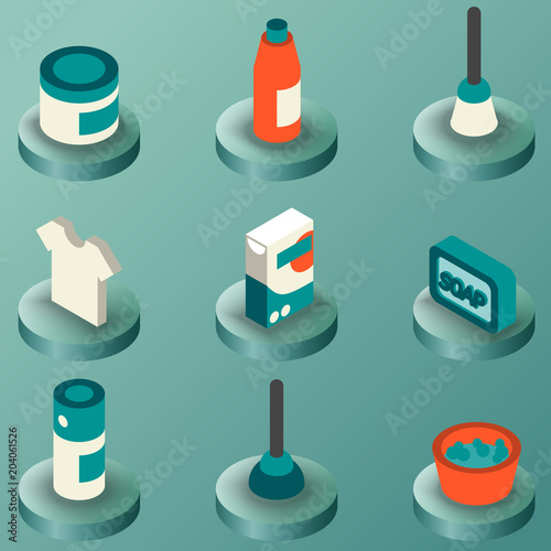 Cleaning color isometric icons