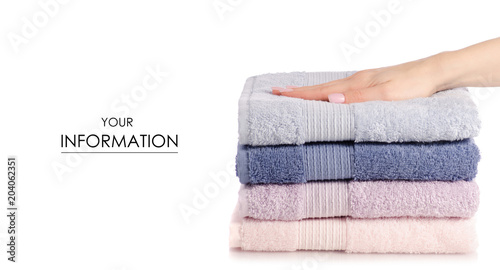 A stack of towels pink blue in hand pattern