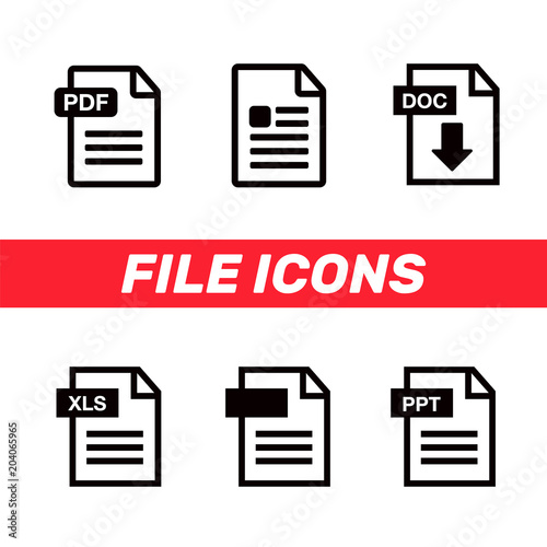 Document icon set. File Icons. PDF file download icon