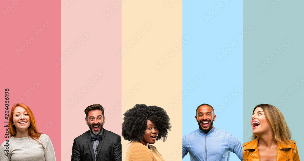 © Krakenimages.com - Cool group of people, woman and man happy and surprised cheering expressing wow gesture © Krakenimages.com - Cool group of people, woman and man happy and surprised cheering expressing wow gesture