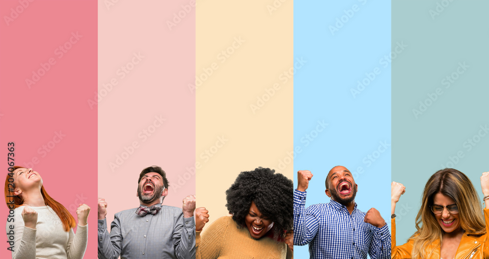 © Krakenimages.com - Cool group of people, woman and man happy and excited expressing winning gesture. Successful and celebrating victory, triumphant © Krakenimages.com - Cool group of people, woman and man happy and excited expressing winning gesture. Successful and celebrating victory, triumphant