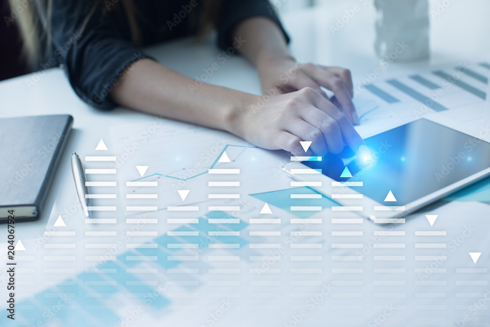Stock trading, data analysis diagram, chart, graph on virtual screen. Business and technology concept. Stock trading, data analysis diagram, chart, graph on virtual screen. Business and technology concept.