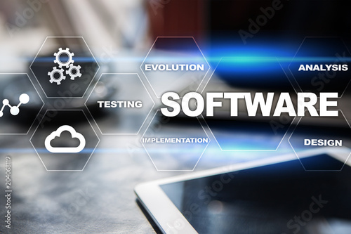 Software development. Data Digital Programs System Technology Concept.