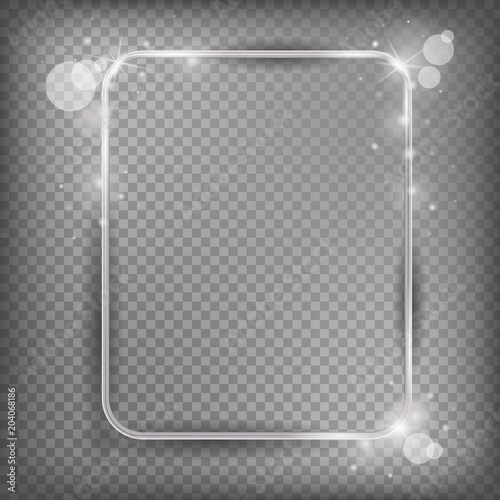 The silver sparkling square frame on a transparent background. Shiny metal vector illustration
