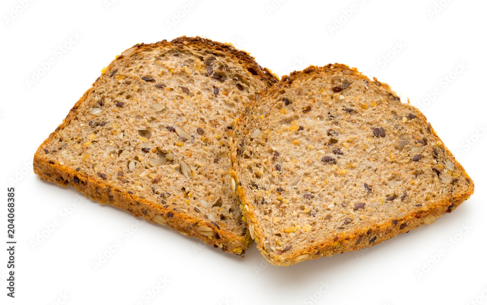 Whole wheat bread isolated on white background.