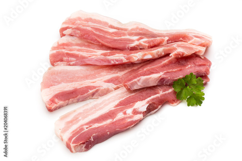 Meat pork slices isolated on the white background.