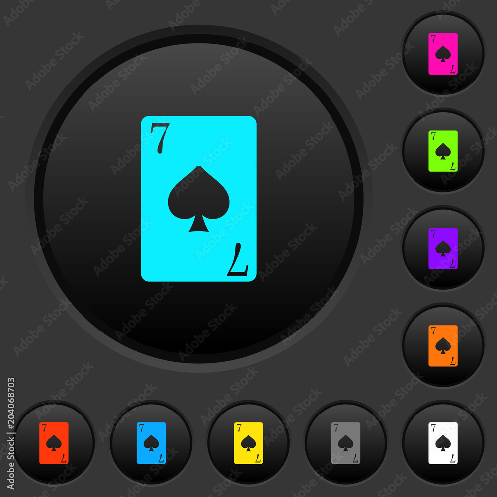 Seven of spades card dark push buttons with color icons Seven of spades card dark push buttons with color icons