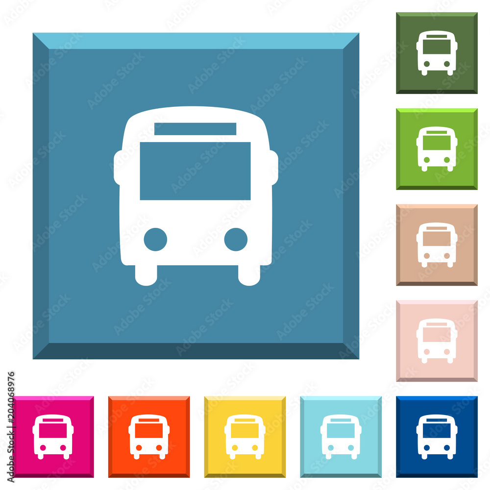 Bus white icons on edged square buttons Bus white icons on edged square buttons