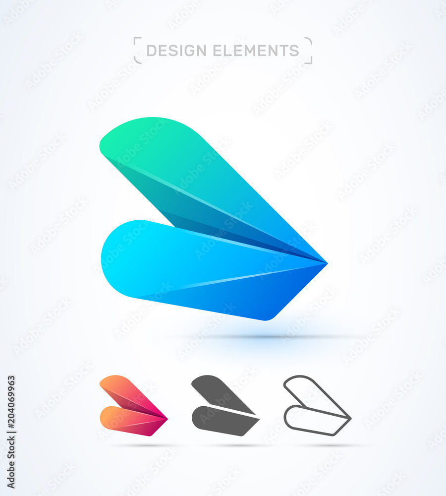 Vector abstract airplane wing logo template. Material design, vector, flat and line art style. Origami app icon Vector abstract airplane wing logo template. Material design, vector, flat and line art style. Origami app icon