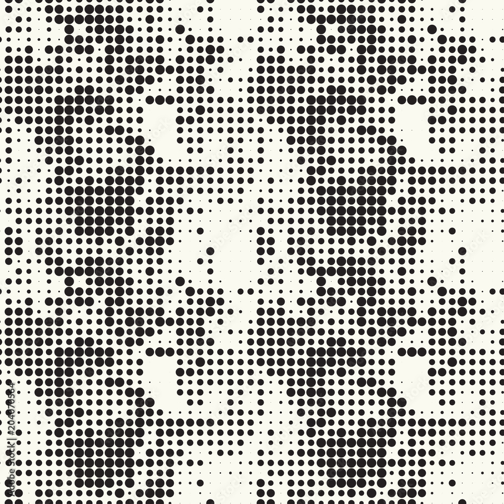 Seamless vector pattern halftone design. Modern textile print with black dots. Monochrome fashion background. Grid of circles. Seamless vector pattern halftone design. Modern textile print with black dots. Monochrome fashion background. Grid of circles.
