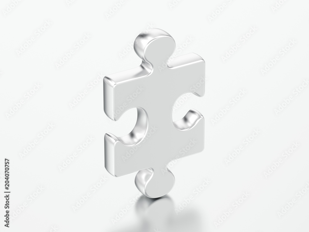 3D illustration isolated silver puzzle 3D illustration isolated silver puzzle
