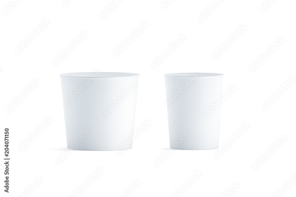 Blank white big and medium food bucket mockup, isolated. Empty pail fastfood front side view. Paper chicken bucketful design mock up. Clear popcorn box template. Blank white big and medium food bucket mockup, isolated. Empty pail fastfood front side view. Paper chicken bucketful design mock up. Clear popcorn box template.