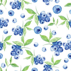 Papier peint photo Fruits aquarelle patrons Myrtilles aquarelle fond blanc botanique  © Julia Poleeva