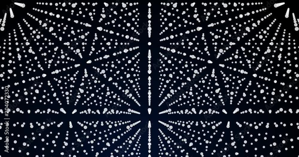 Black and white, blue abstract background, dots forming lines, patterns and shapes. Creativity, virtual space, dynamic perspective, the concept of digital space