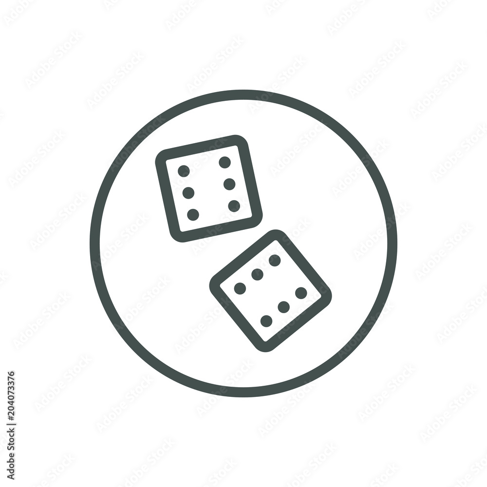 Black and white dice icon in the round frame Black and white dice icon in the round frame
