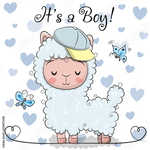 Baby Shower Greeting Card with cute Alpaca boy