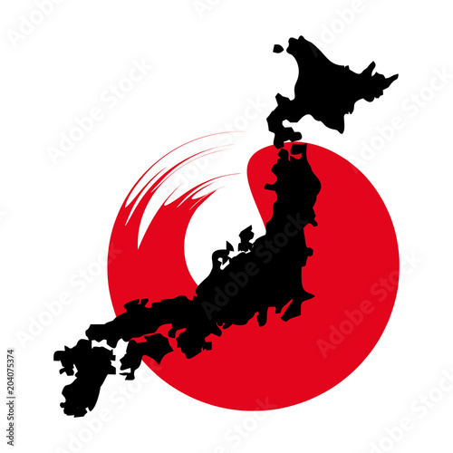Map of Japan conceptual poster. Travel to the Land of the Rising Sun. Flat vector cartoon illustration. Objects isolated on white background.