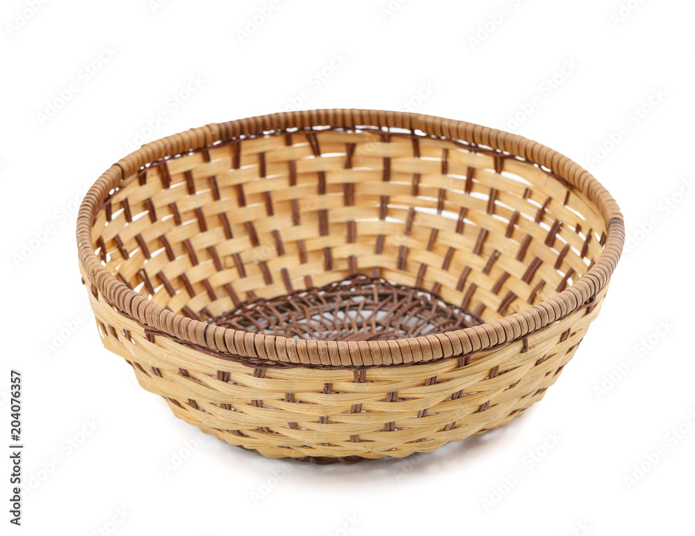 Empty Wicker Basket Isolated on White Background