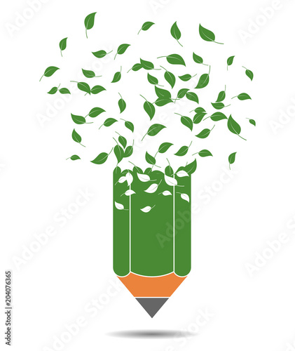 Pencil and leaves, concept acology