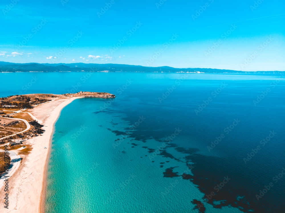 beautiful mediterranean beach at greece from the bird view