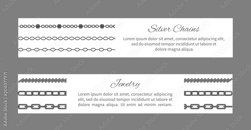 Silver Chains and Jewelry Set Vector Illustration