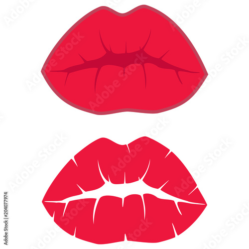 Lips and imprint of kiss, set of icon. Abstract concept. Vector illustration on white background.