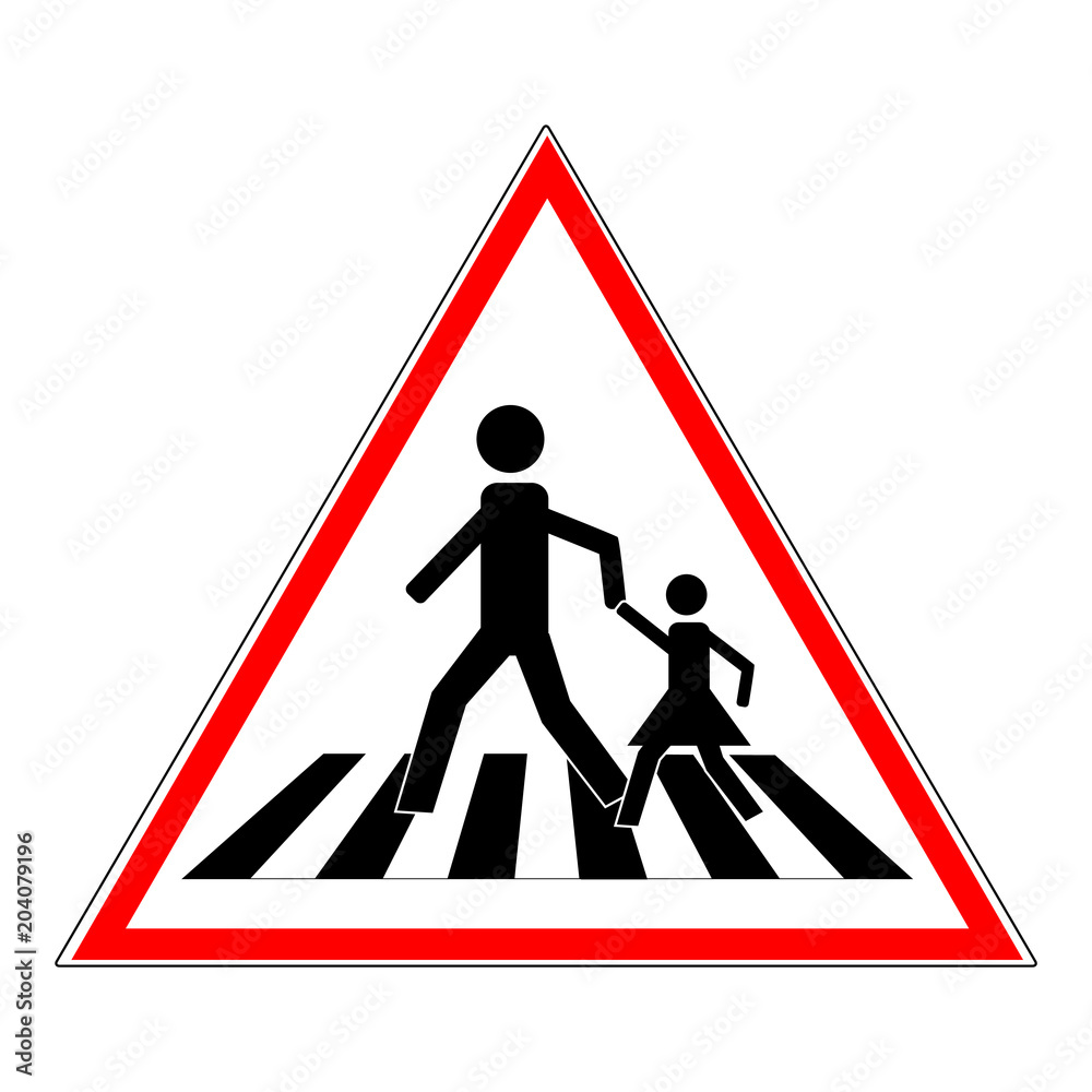 Crosswalk sign black in red triangle Crosswalk sign black in red triangle