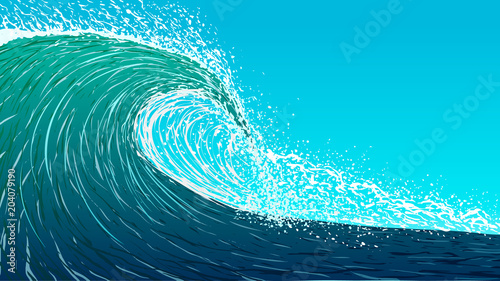 Vector illustration. Big ocean wave.