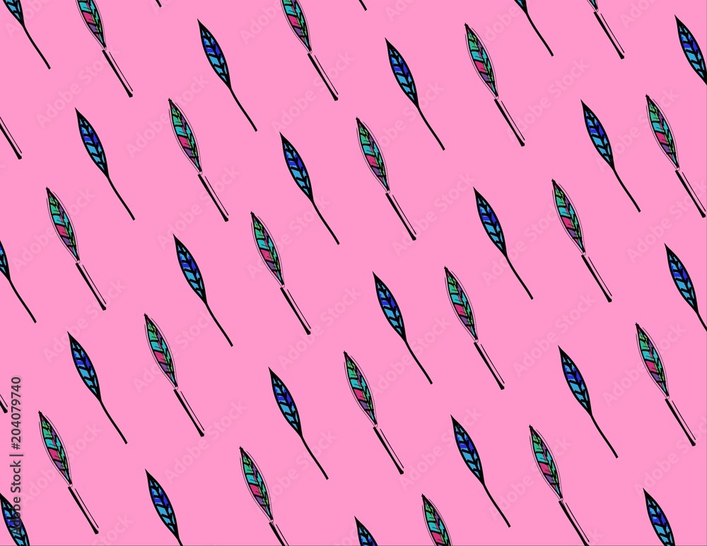 Fondo rosa con dibujos de plumas de colores Stock Illustration | Adobe Stock