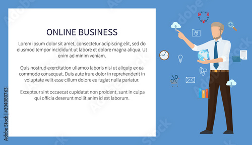 Online Business Poster Color Vector Illustration