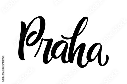 Handwritten city name. Hand-lettering calligraphy. Praha. Handmade vector Lettering.
