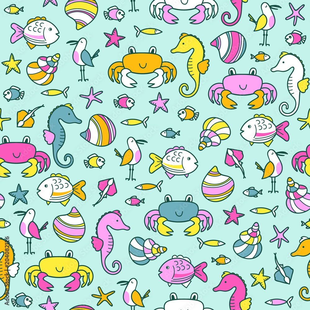 seamless pattern with colorful sea creatures seamless pattern with colorful sea creatures