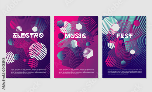 Invitation templates for night club party with dynamic shapes.Dance music festival with abstract geometric smooth line.