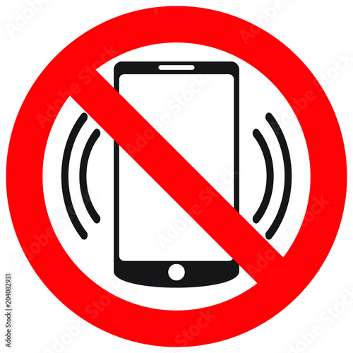 No phones, round red vector sign. Cellphones not allowed sign.