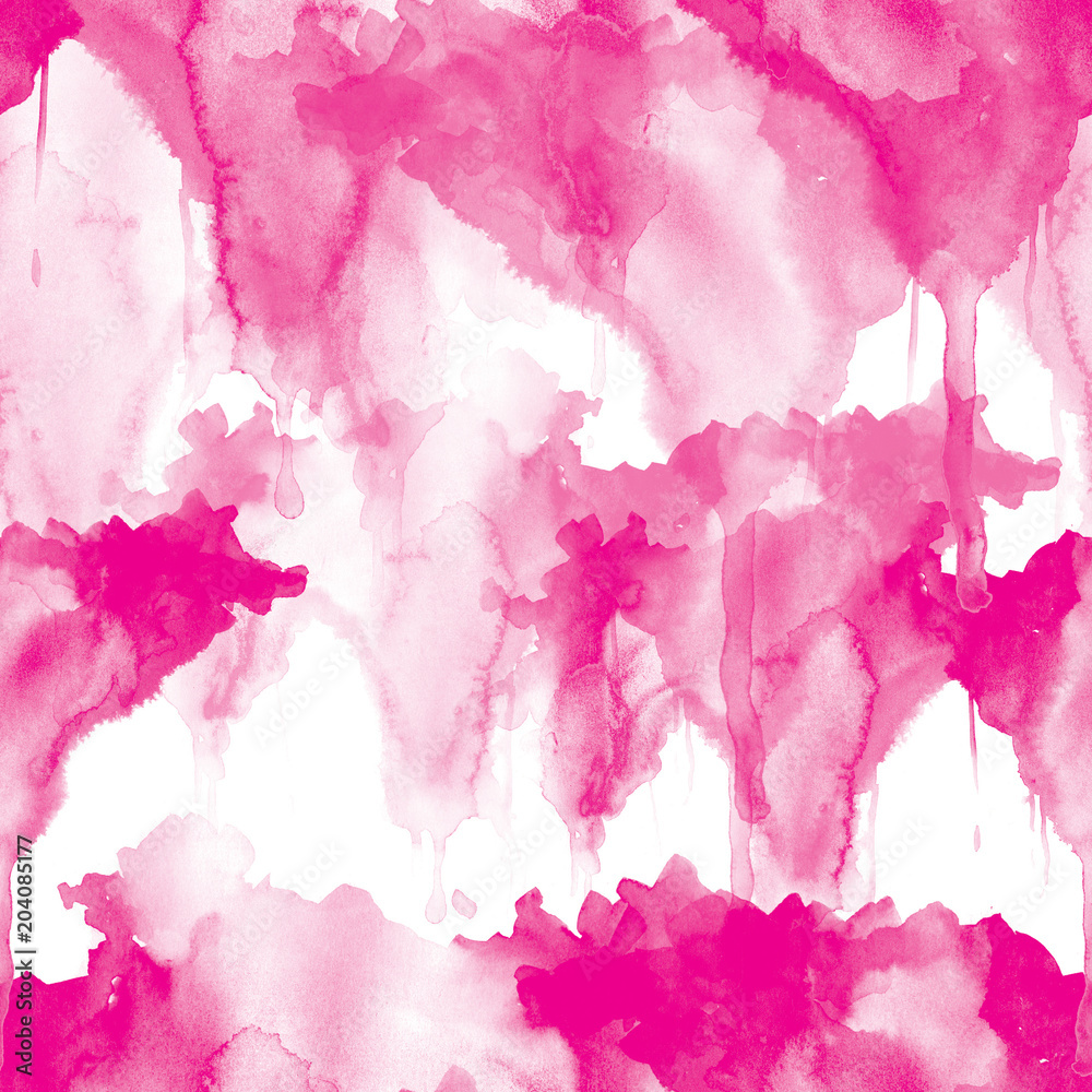 Pink seamless pattern watercolor blots on white background