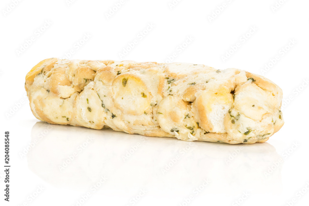 One Calsbad bread dumpling isolated on white background whole fresh steamed.