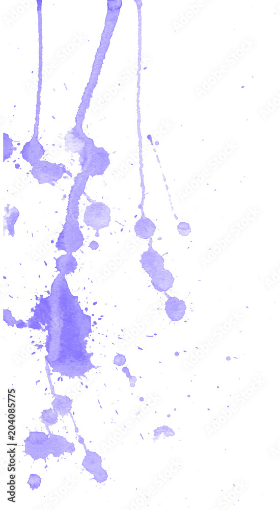 Obraz premium Light purple watercolor splashes and blots on white background. Ink painting. Hand drawn illustration. Abstract watercolor artwork.