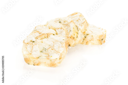 Calsbad bread dumpling slices isolated on white background fresh steamed.