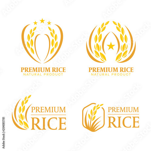 Yellow and brown paddy rice premium organic natural product banner logo sign vector design